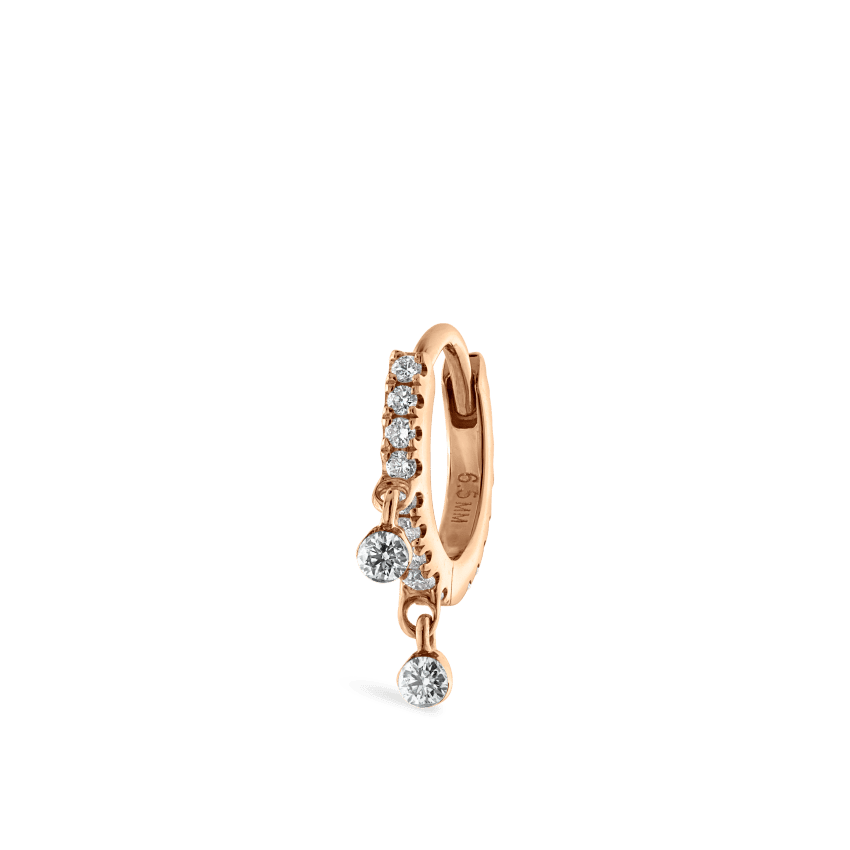 Diamond Eternity Double Dangle Hoop Earring Rose Gold 6.5mm