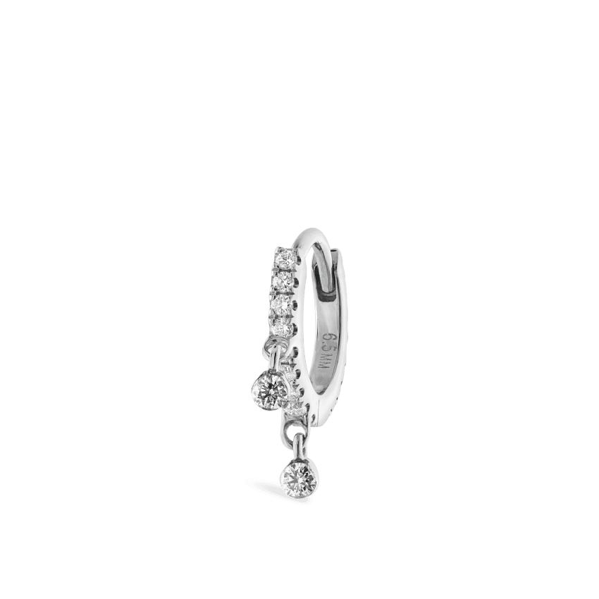 Diamond Eternity Double Dangle Hoop Earring White Gold 6.5mm