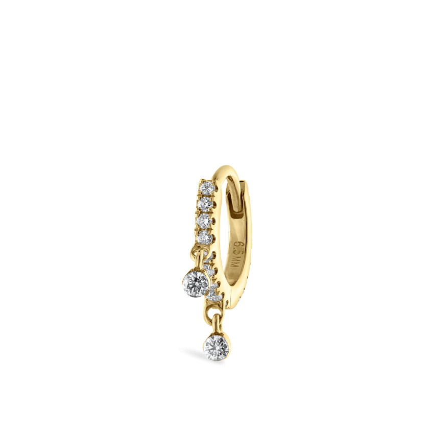 Diamond Eternity Double Dangle Hoop Earring Yellow Gold 6.5mm