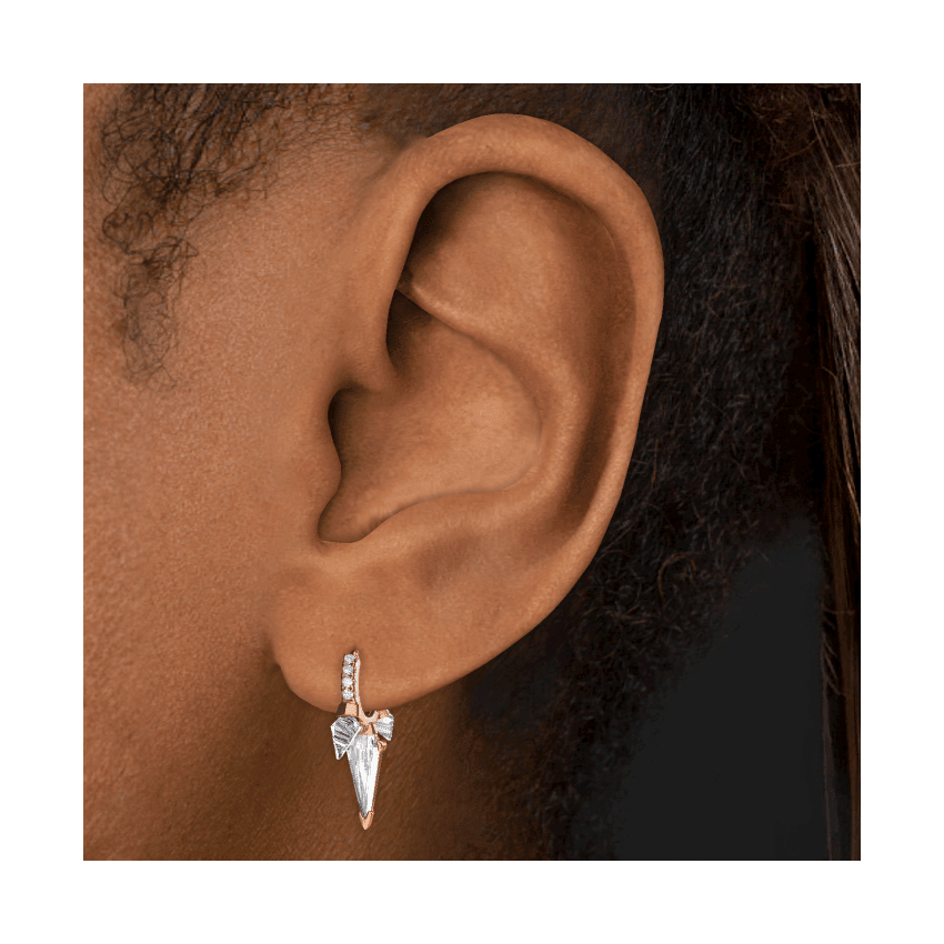 Silhouette Diamond Triple Long Spike Eternity Hoop Earring Rose Gold 6.5mm