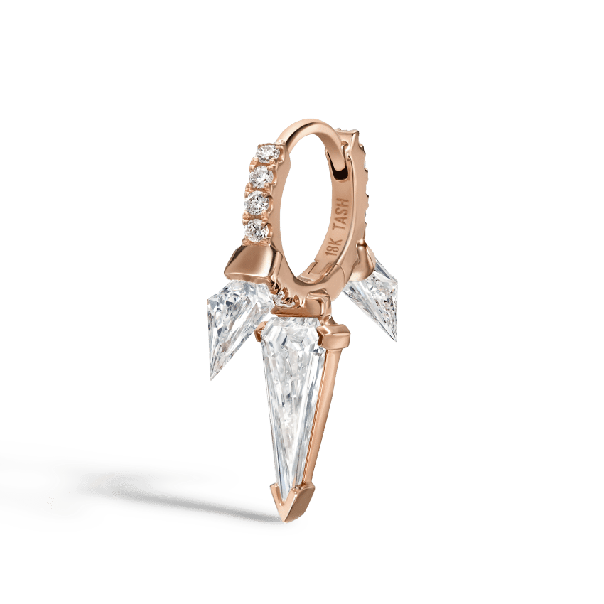 Silhouette Diamond Triple Long Spike Eternity Hoop Earring Rose Gold 6.5mm
