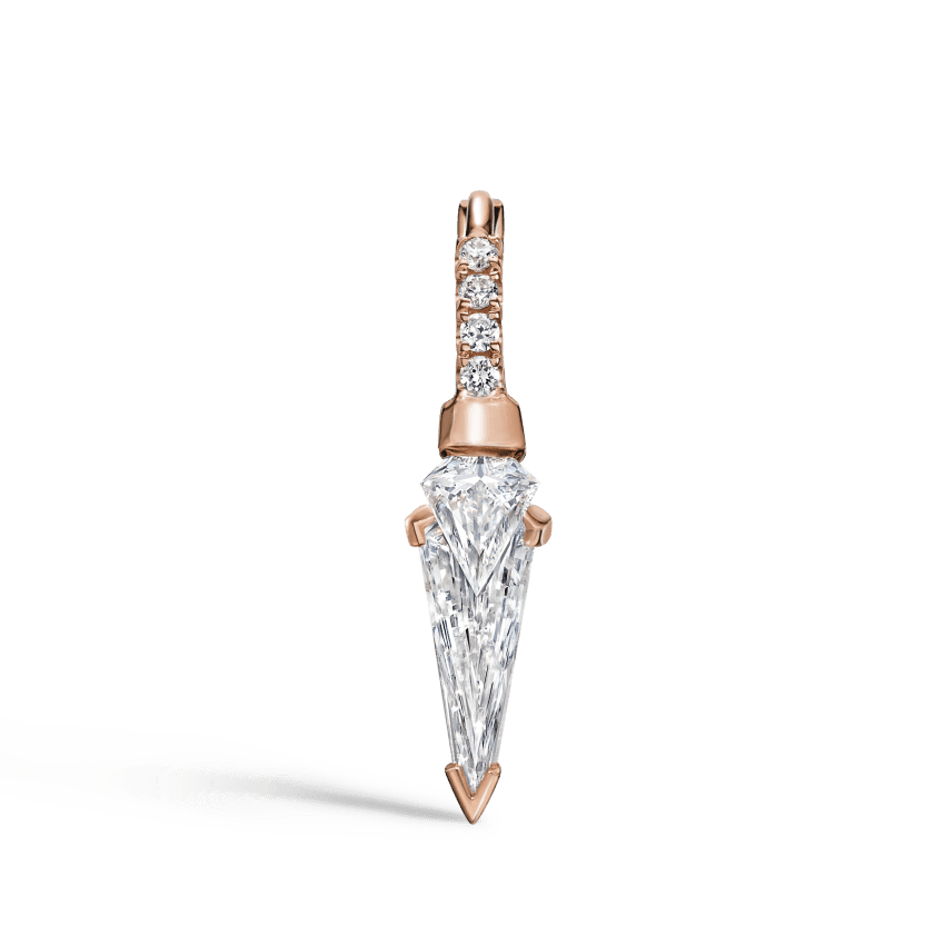 Silhouette Diamond Triple Long Spike Eternity Hoop Earring Rose Gold 6.5mm