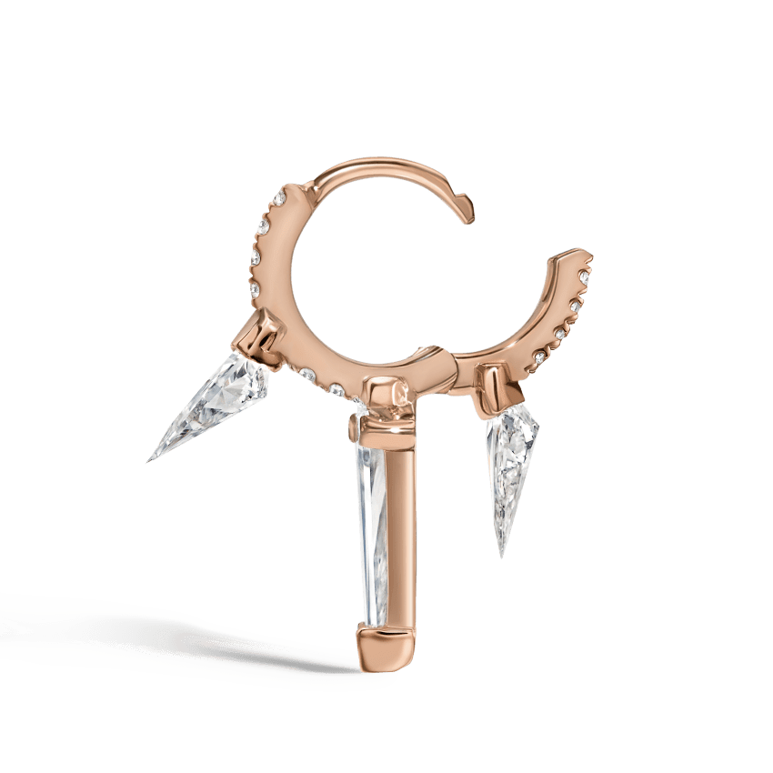 Silhouette Diamond Triple Long Spike Eternity Hoop Earring Rose Gold 6.5mm