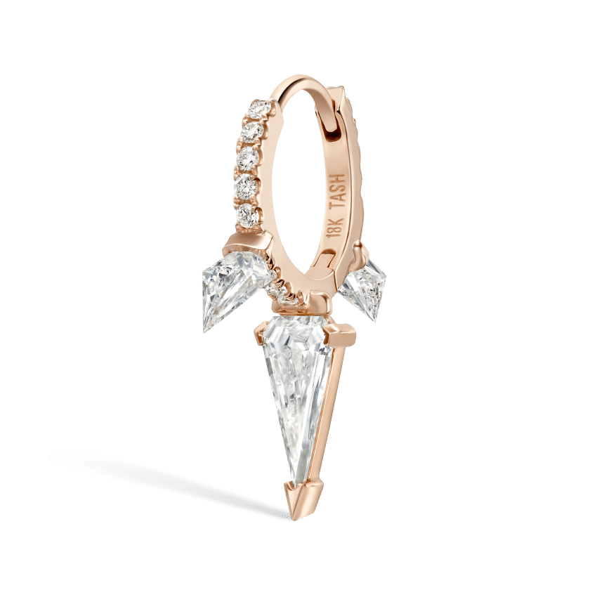 Silhouette Diamond Triple Long Spike Eternity Hoop Earring Rose Gold 8mm