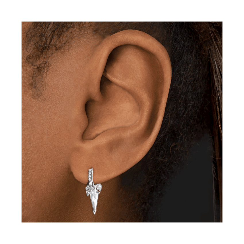 Silhouette Diamond Triple Long Spike Eternity Hoop Earring Yellow Gold 6.5mm