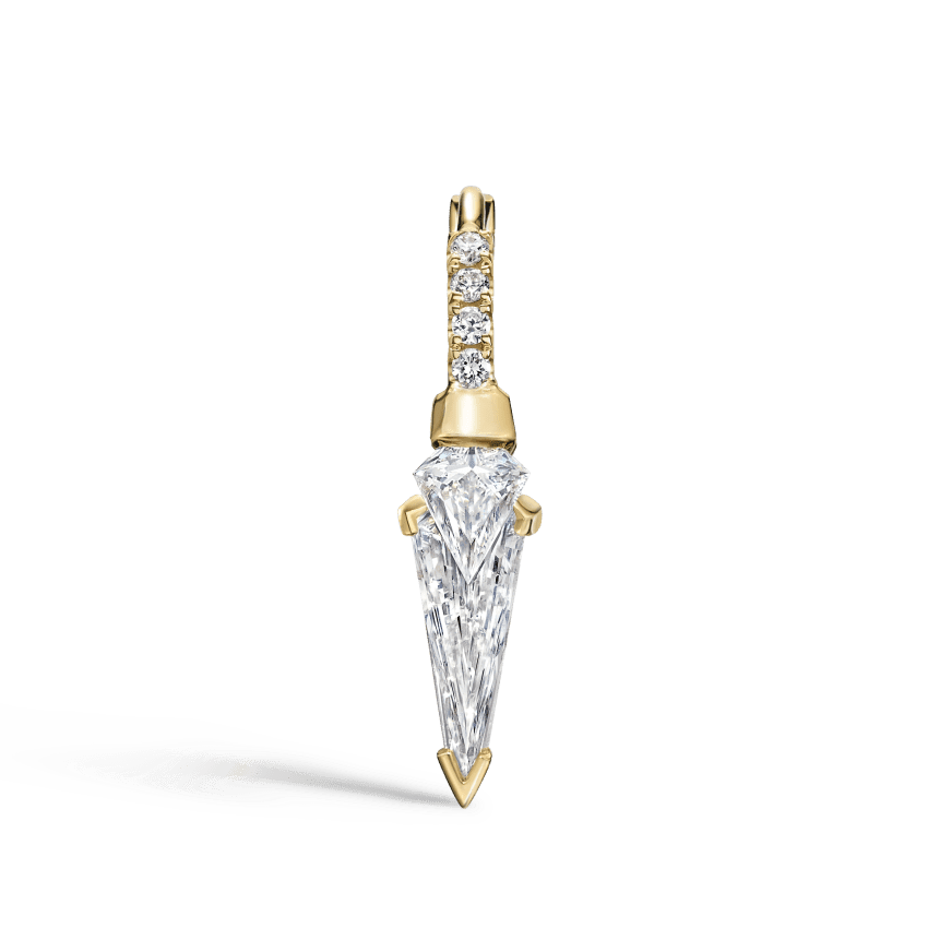 Silhouette Diamond Triple Long Spike Eternity Hoop Earring Yellow Gold 6.5mm