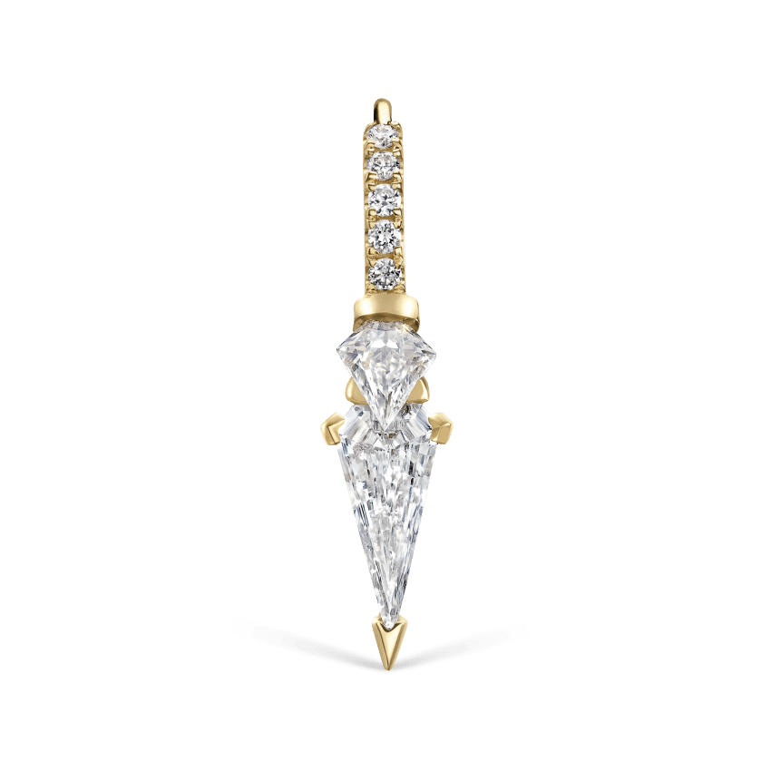 Silhouette Diamond Triple Long Spike Eternity Hoop Earring Yellow Gold 8mm