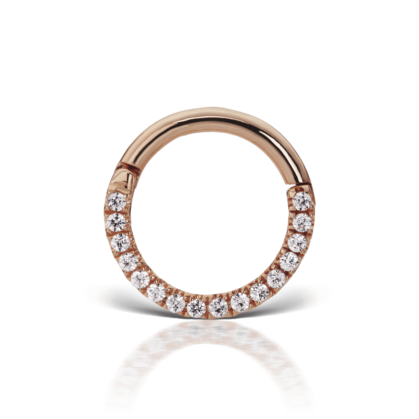 Diamond Horizontal Eternity Hoop Earring Rose Gold 8mm 16 Gauge = 1.3mm