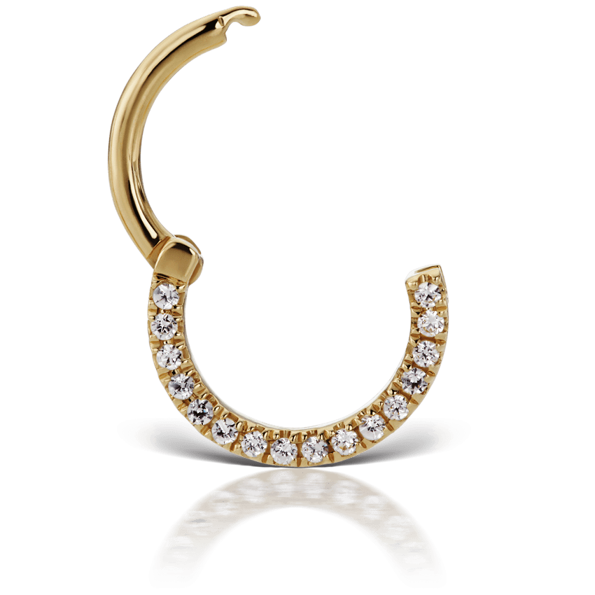 Diamond Horizontal Eternity Hoop Earring Yellow Gold 8mm 16 Gauge = 1.3mm