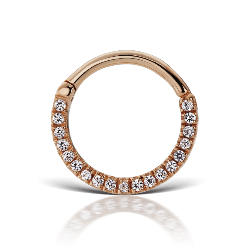 Diamond Horizontal Eternity Hoop Earring Rose Gold 9.5mm 16 Gauge = 1.3mm