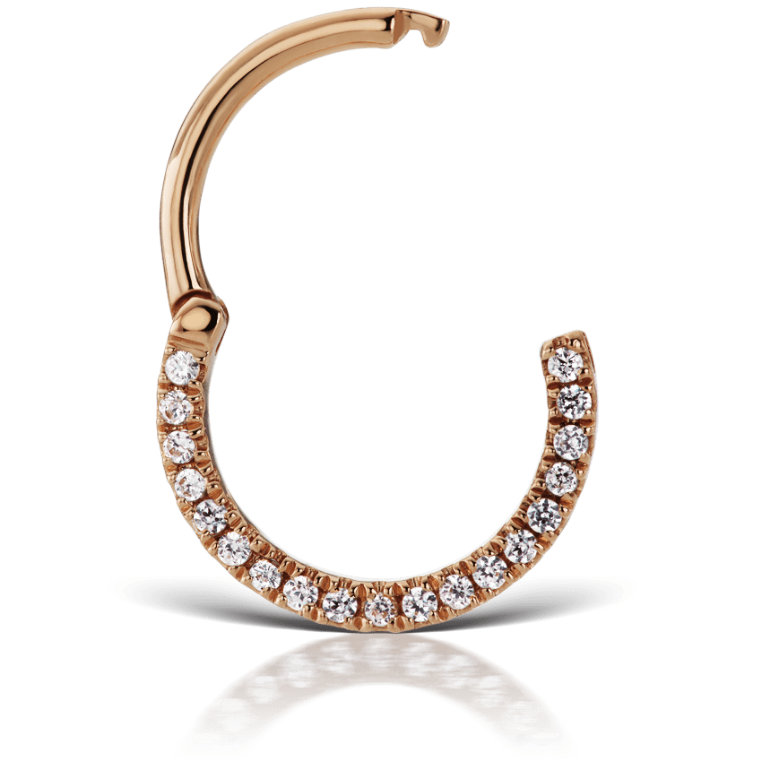 Diamond Horizontal Eternity Hoop Earring Rose Gold 9.5mm 16 Gauge = 1.3mm