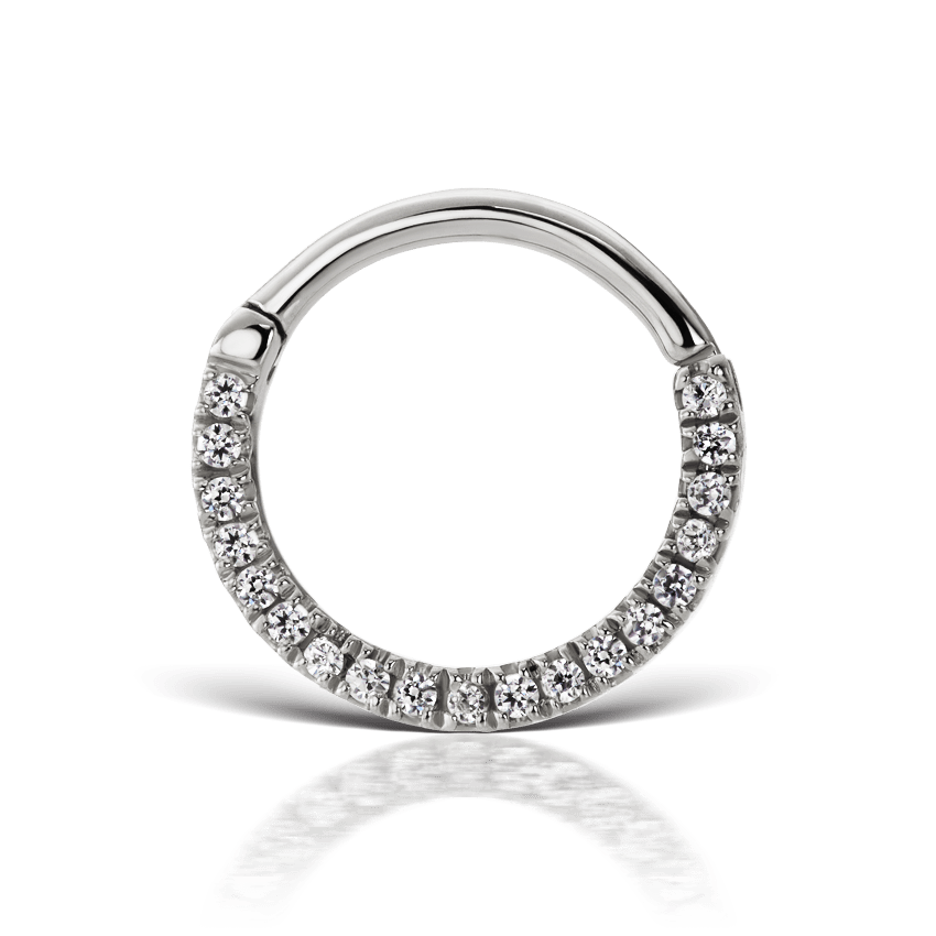 Diamond Horizontal Eternity Hoop Earring White Gold 9.5mm 16 Gauge = 1.3mm