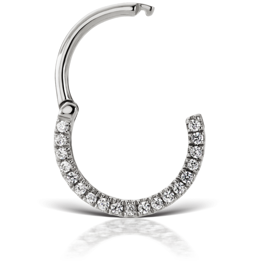 Diamond Horizontal Eternity Hoop Earring White Gold 9.5mm 16 Gauge = 1.3mm