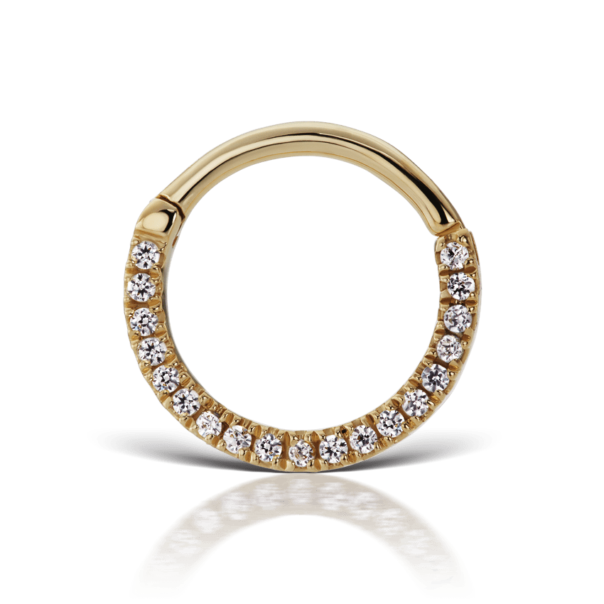 Diamond Horizontal Eternity Hoop Earring Yellow Gold 9.5mm 16 Gauge = 1.3mm