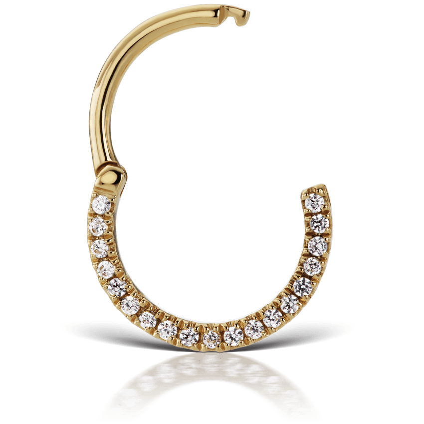Diamond Horizontal Eternity Hoop Earring Yellow Gold 9.5mm 16 Gauge = 1.3mm