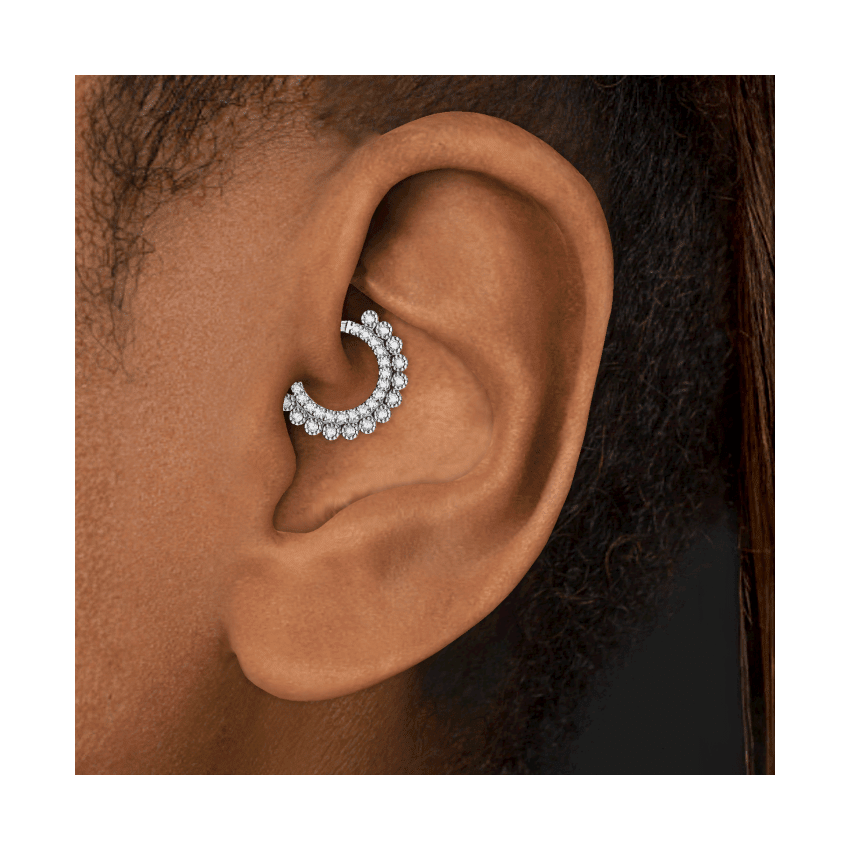 Cubic Zirconia Horizontal Eternity Hoop Earring White Gold 8mm 16 Gauge = 1.3mm