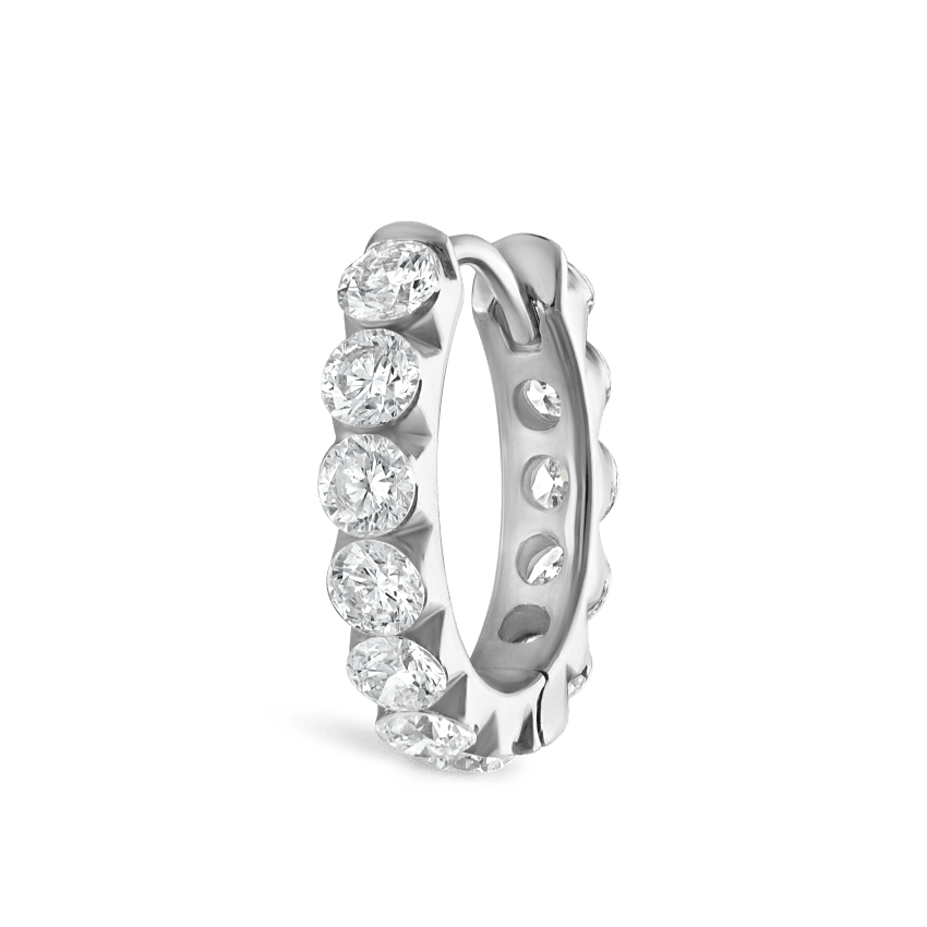 Invisible Set Large Diamond Eternity Hoop Earring White Gold 9.5mm