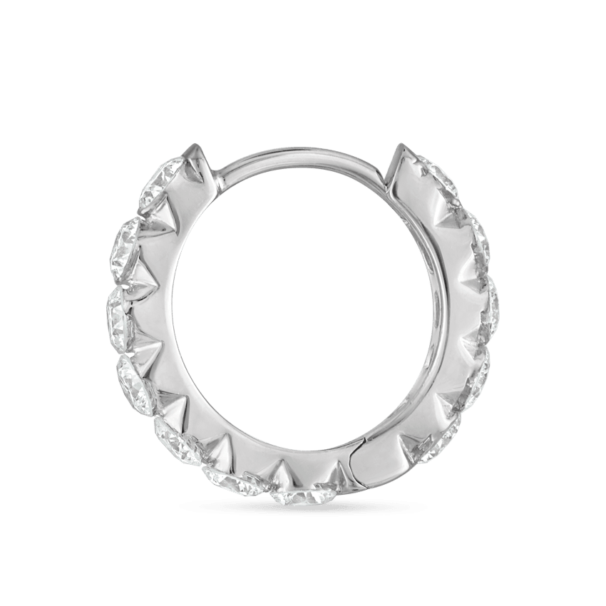Invisible Set Large Diamond Eternity Hoop Earring White Gold 9.5mm