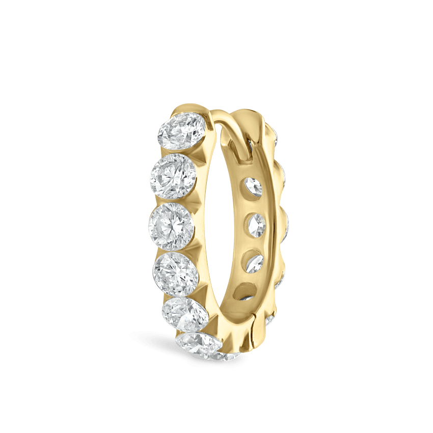 Invisible Set Large Diamond Eternity Hoop Earring Yellow Gold 9.5mm
