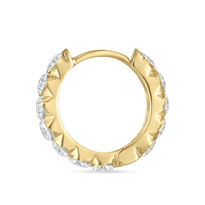 Invisible Set Large Diamond Eternity Hoop Earring Yellow Gold 9.5mm