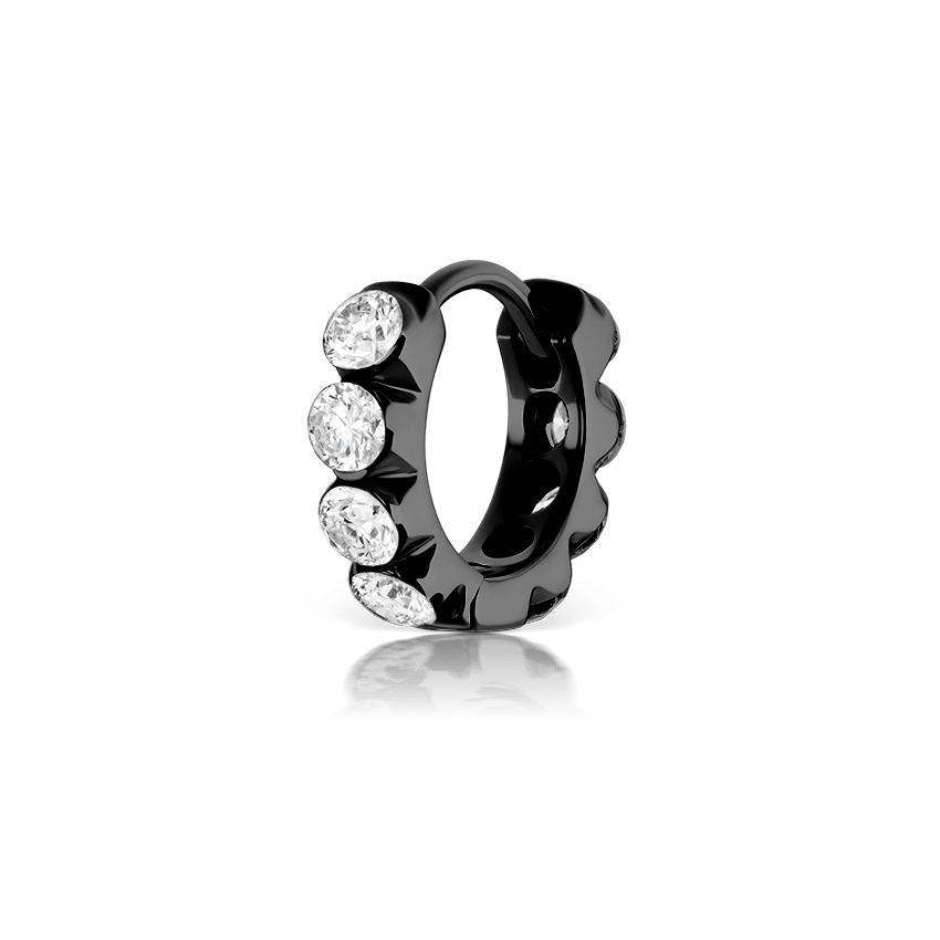 Invisible Set Large Diamond Eternity Hoop Earring Black Gold 6.5mm