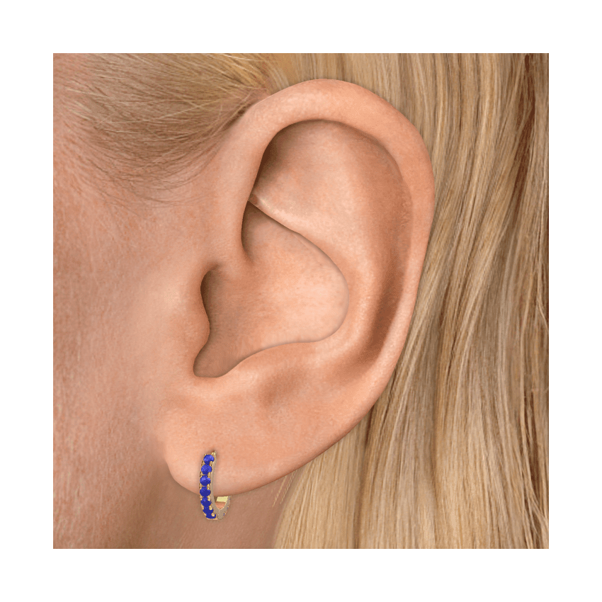 Lapis Eternity Hoop Earring Yellow Gold 8mm