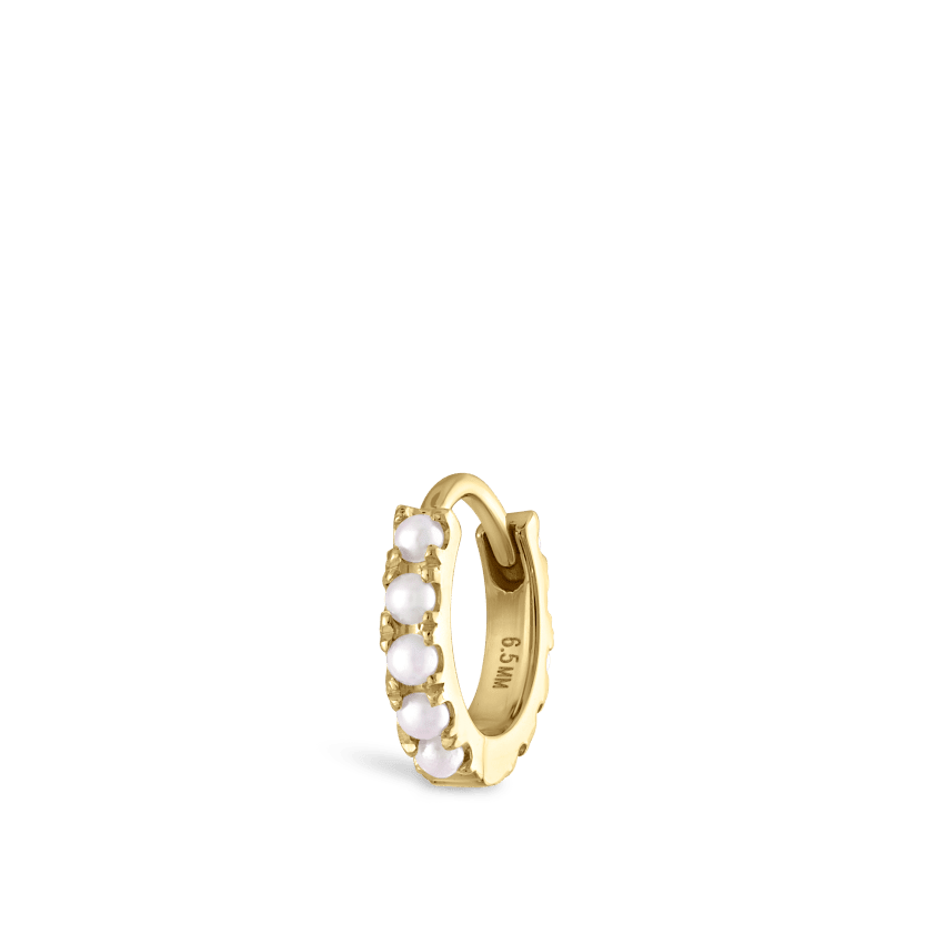 Pearl Eternity Hoop Earring Yellow Gold 6.5mm