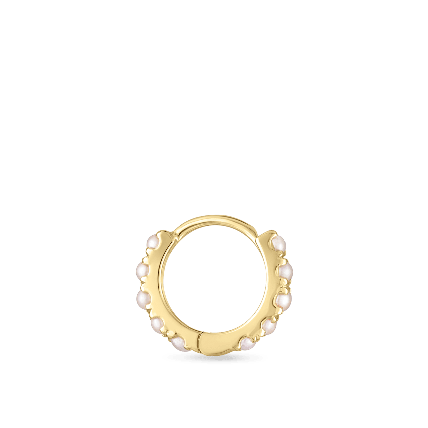 Pearl Eternity Hoop Earring Yellow Gold 6.5mm