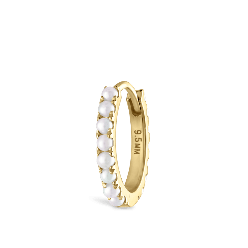 Pearl Eternity Hoop Earring Yellow Gold 9.5mm