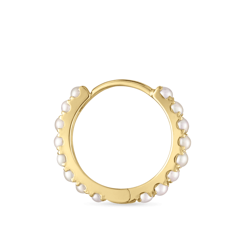 Pearl Eternity Hoop Earring Yellow Gold 9.5mm