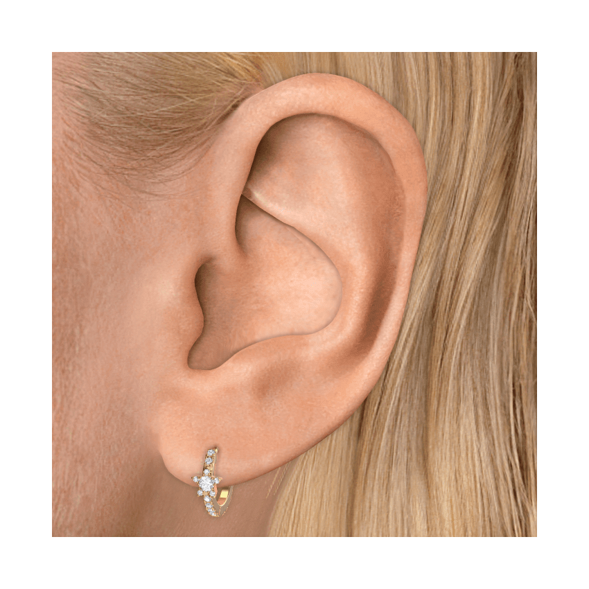Diamond Star Eternity Hoop Earring Yellow Gold 8mm
