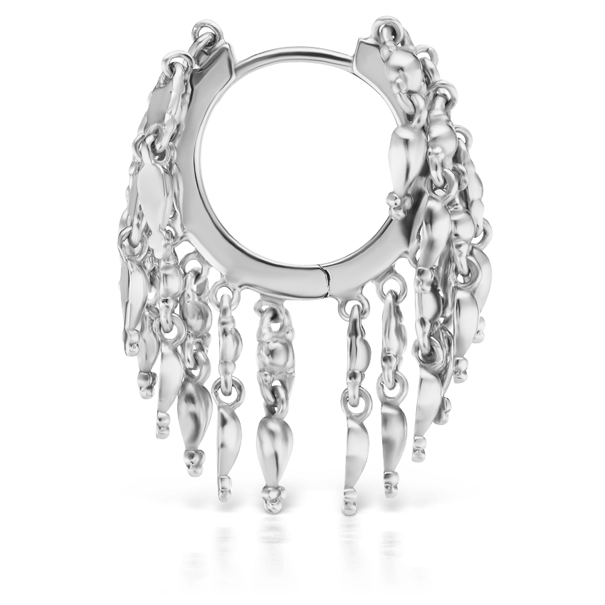 Gold Tassel Eternity Hoop Earring White Gold 9.5mm