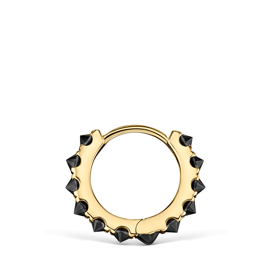 Reverse Set Black Diamond Eternity Hoop Earring Yellow Gold 8mm