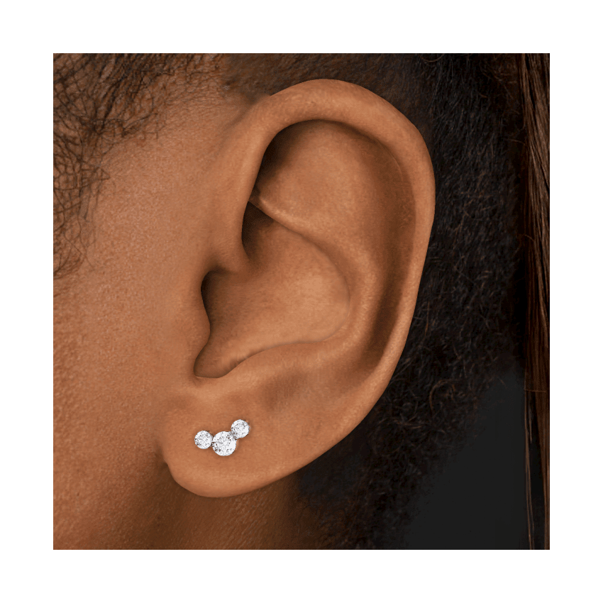 Invisible Set Three Diamond Curve Threaded Stud Earring Rose Gold