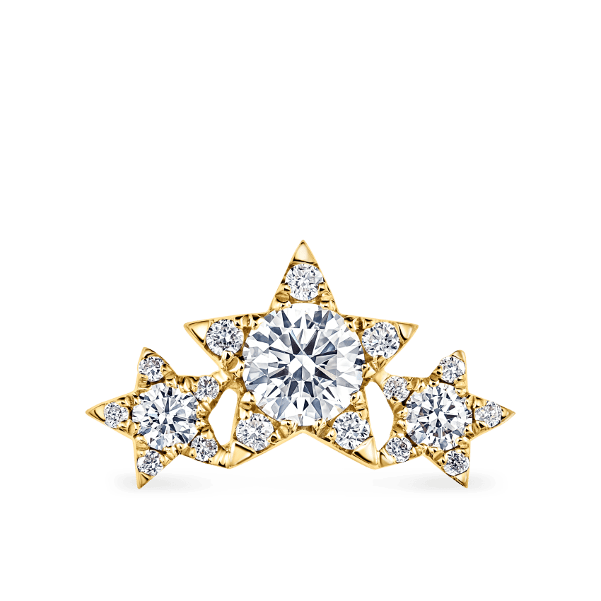 Diamond Three Star Garland Stud Earring Yellow Gold