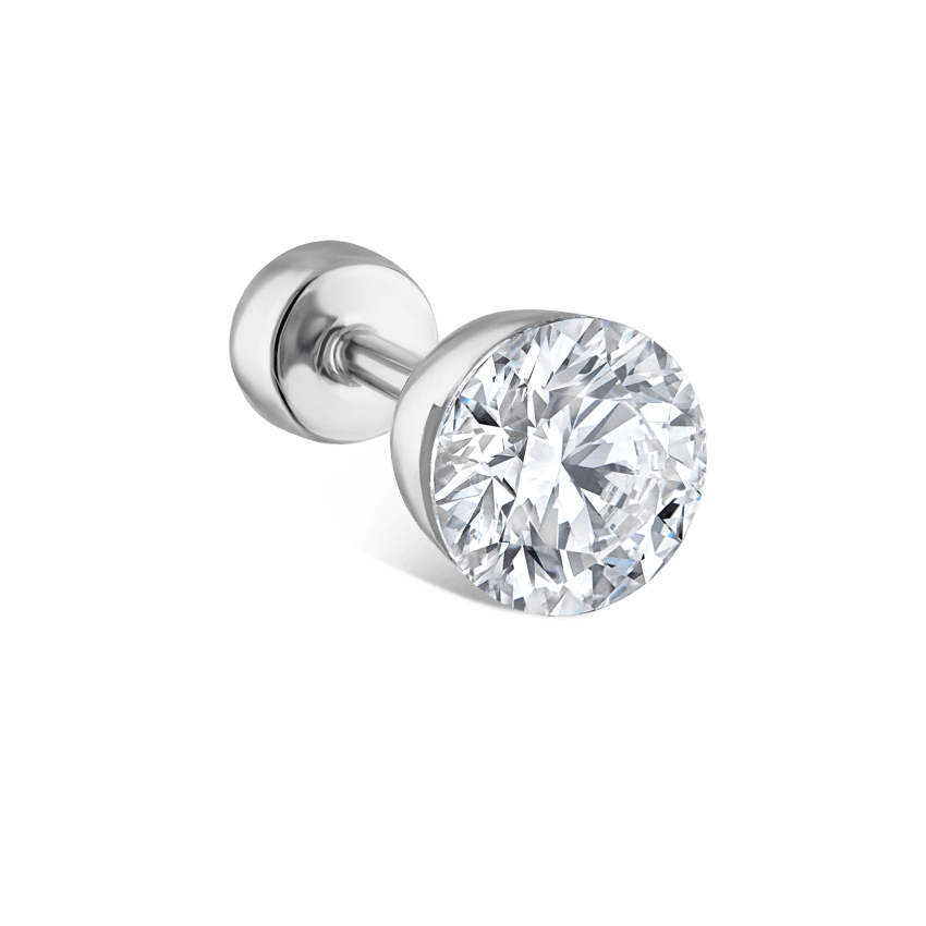 Invisible Diamond Threaded Stud Earring with Diamond Back White Gold 5mm