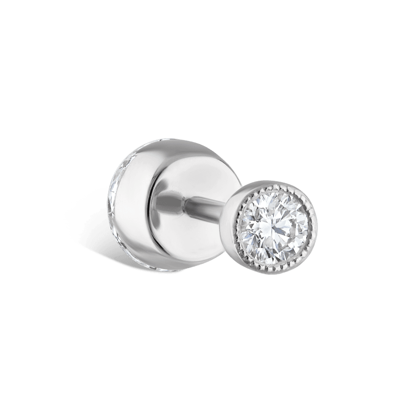 Invisible Diamond Threaded Stud Earring with Diamond Back White Gold 5mm