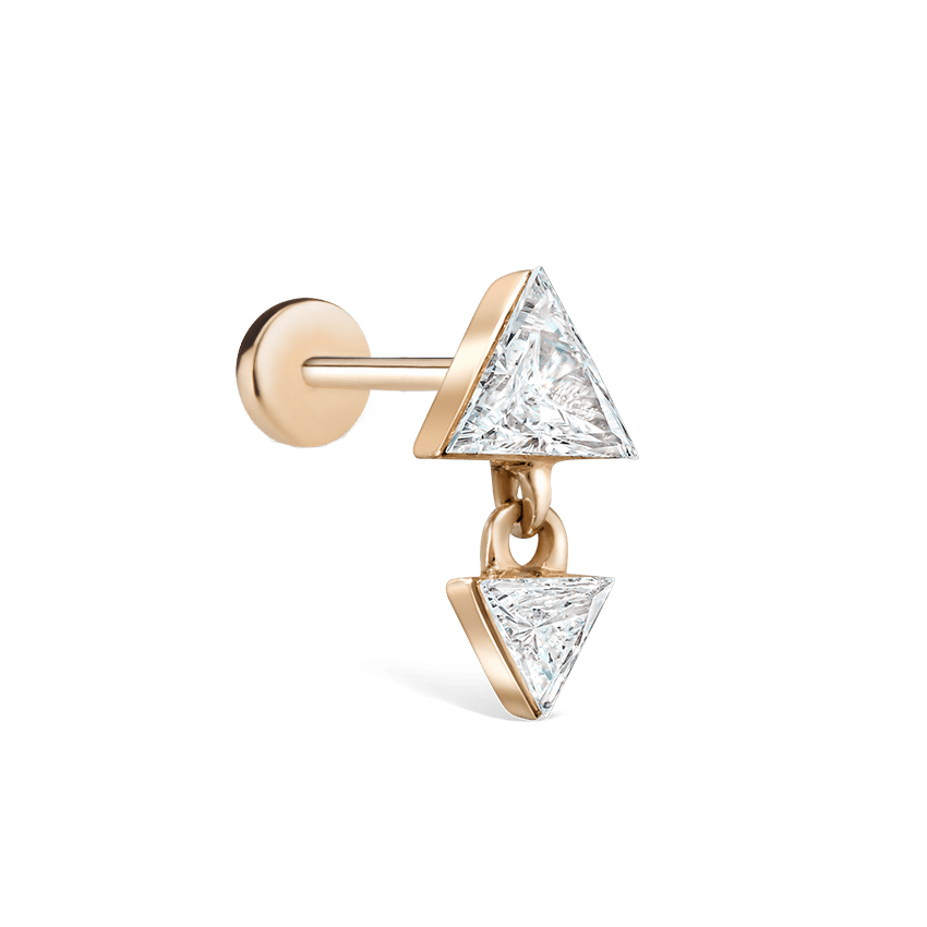 Invisible Set Triangle Diamond Dangle Threaded Earring Rose Gold 4mm / 3mm