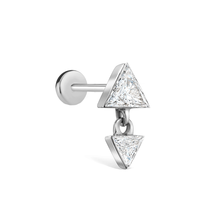 Invisible Set Triangle Diamond Dangle Threaded Earring White Gold 4mm / 3mm