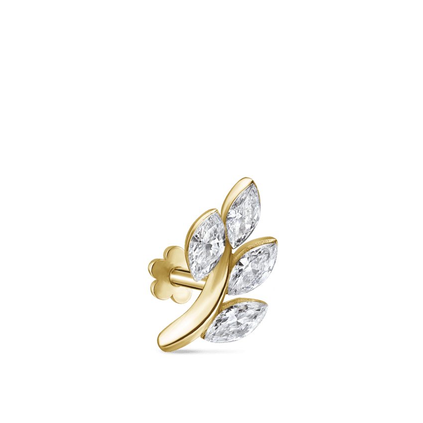 Diamond Vine Threaded Stud Earring Yellow Gold 10.5mm B Direction