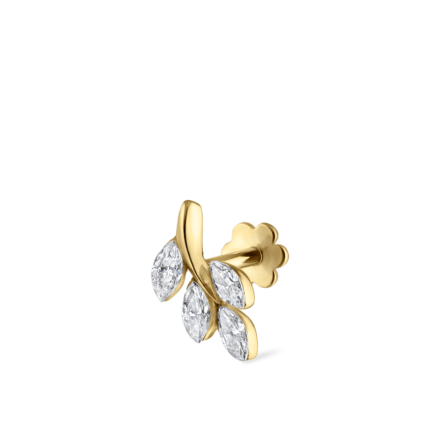 Diamond Vine Threaded Stud Earring Yellow Gold 8mm B Direction