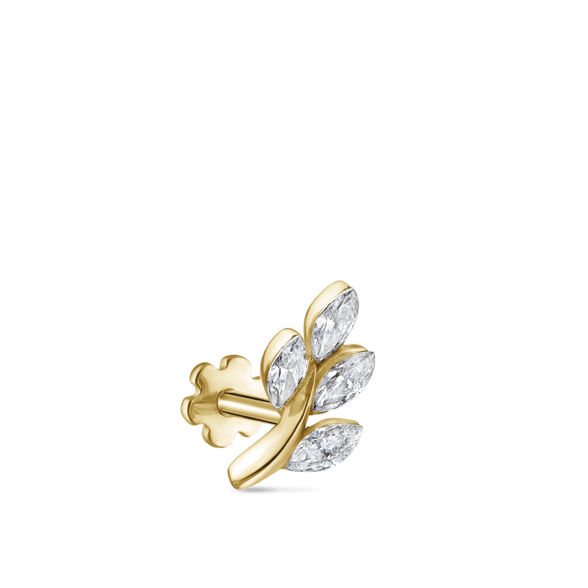 Diamond Vine Threaded Stud Earring Yellow Gold 8mm B Direction