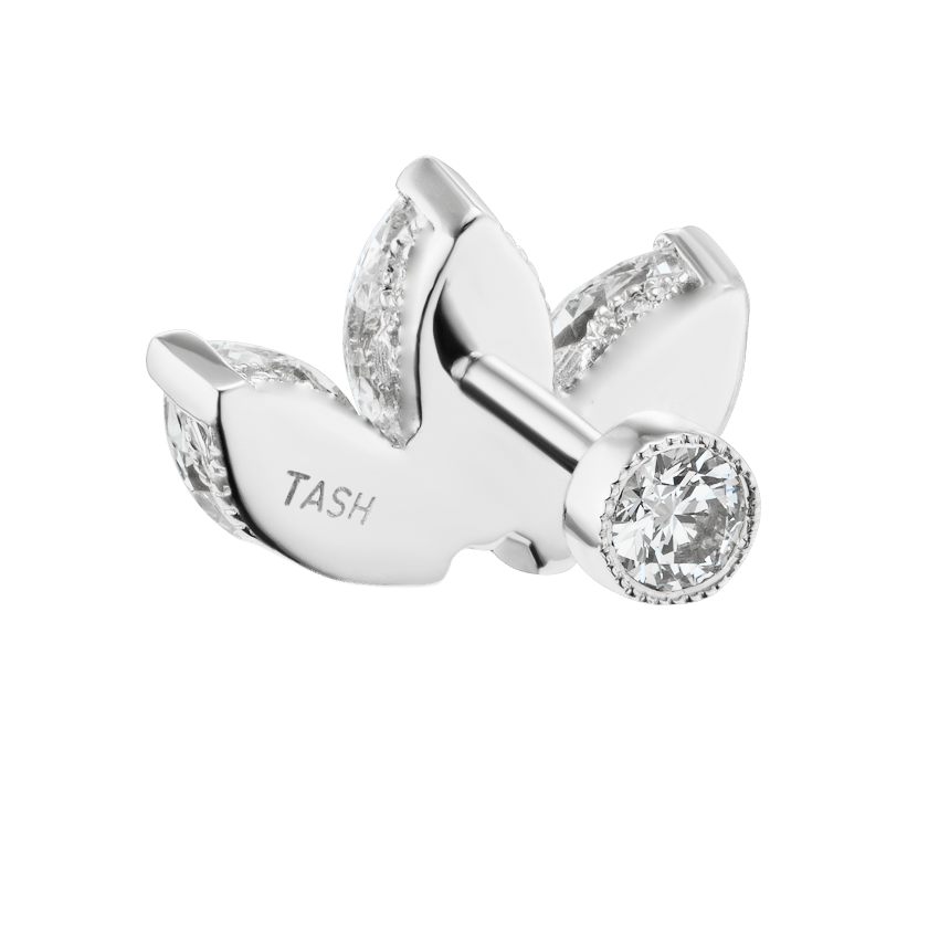 Invisible Diamond Lotus Threaded Stud Earring White Gold 6mm