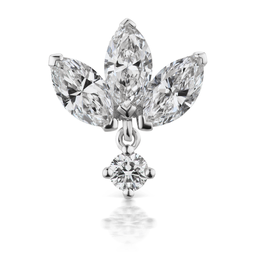 Invisible Diamond Lotus with Dangle Threaded Stud Earring White Gold 6mm