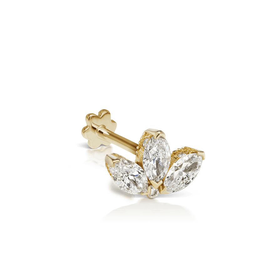 Diamond Engraved Lotus Threaded Stud Earring Yellow Gold 4mm