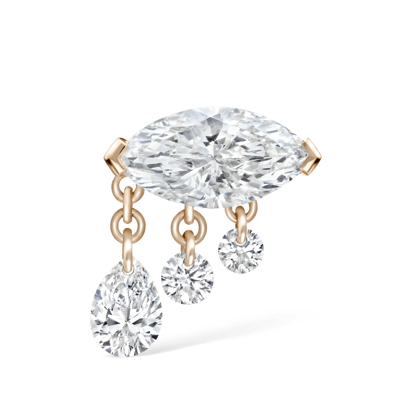Triple Teardrop Marquise Diamond Threaded Stud Earring Rose Gold 8mm Left