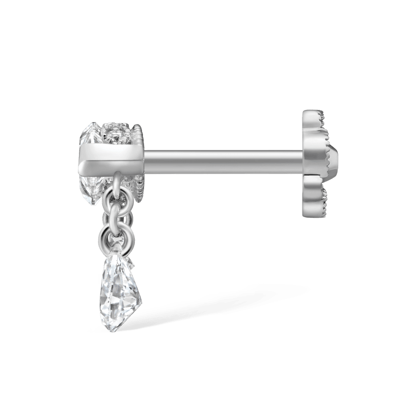 Triple Teardrop Marquise Diamond Threaded Stud Earring White Gold 8mm Right