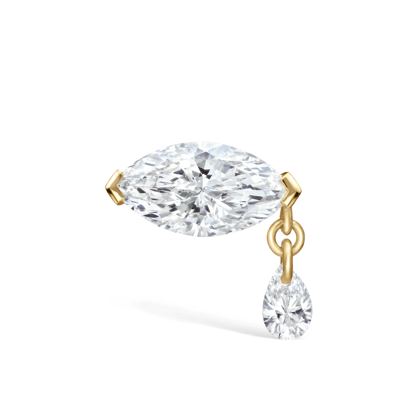 Single Teardrop Marquise Diamond Threaded Stud Earring Yellow Gold 7mm Right