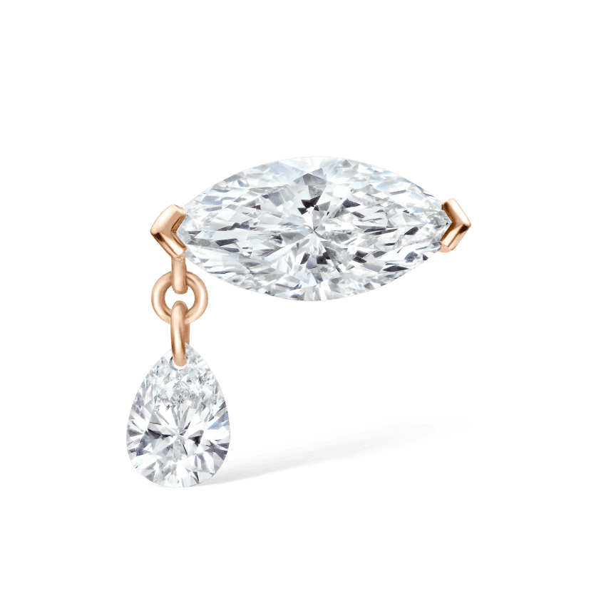 Single Teardrop Marquise Diamond Threaded Stud Earring Rose Gold 8mm Left