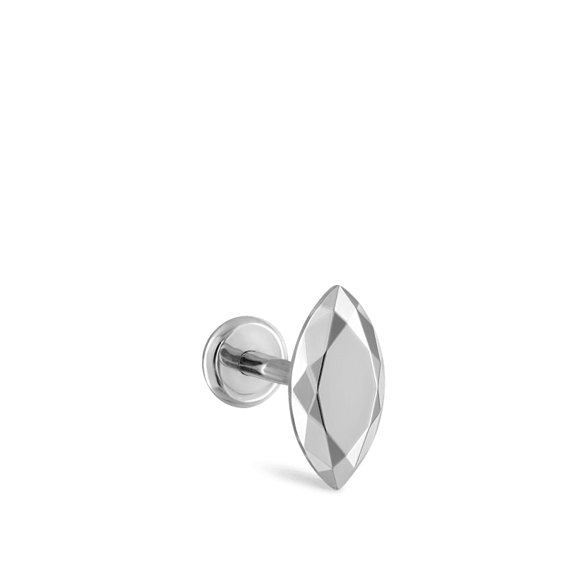 Faceted Gold Marquise Threaded Stud Earring White Gold 7.5mm